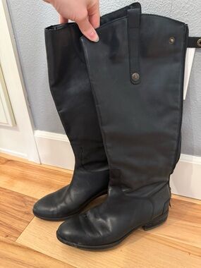Sam Edelman Elia - Stivali Sopra Il Ginocchio In Pelle Nera, Tacco 10 Cm, Vitello Largo, 42 EU